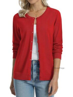 Women's 100% Cotton Lightweight Cardigan Long Sleeve Button Down Knit Sweater